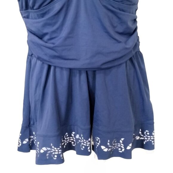Denim & Co. Blue Ruching Swimdress Laser-Cut Hem Adjustable Straps Size 18W - Picture 4 of 9